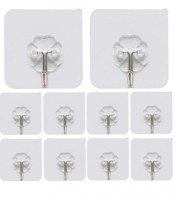 Hooks-Transparent Self Adhesive Hooks Hanger(Pack of 12)